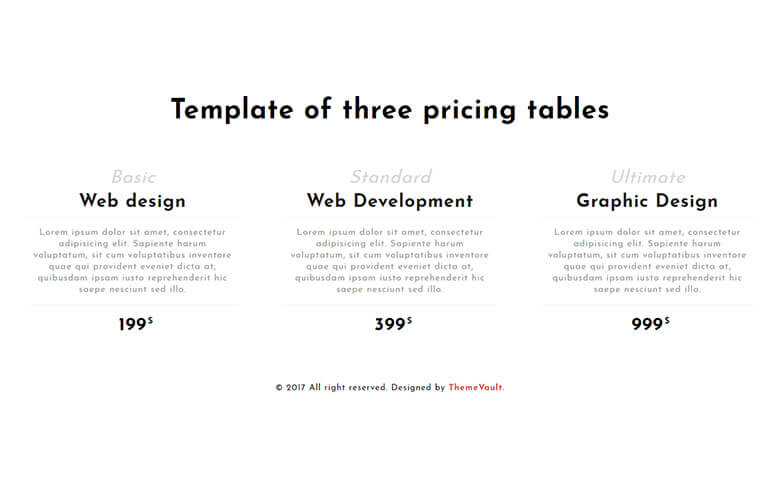 Responsive Standard Pricing Table Widget Template