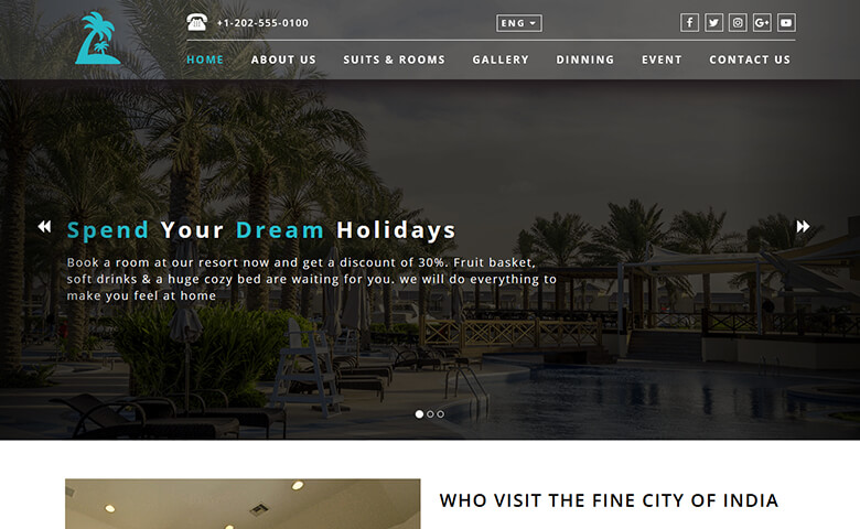 Resortono- Hotel and Resort Website Template Free Download