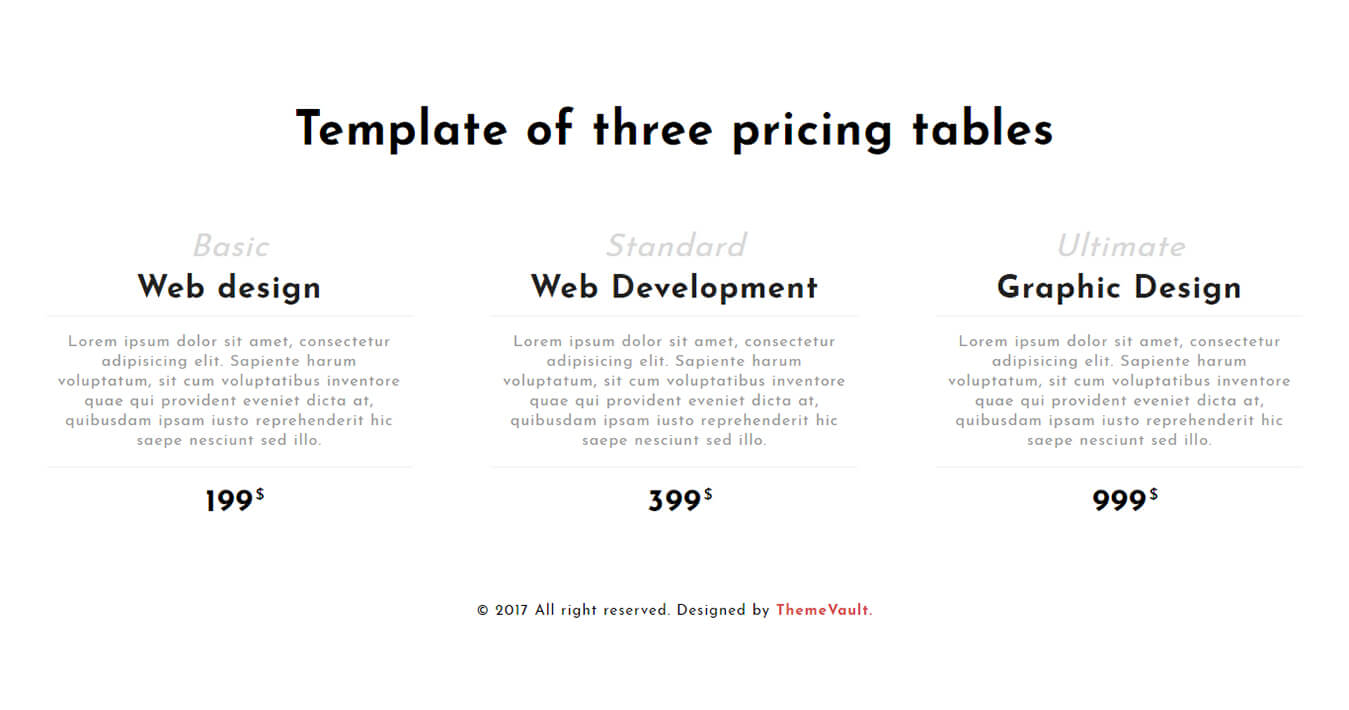 Responsive Standard Pricing Table Widget Template