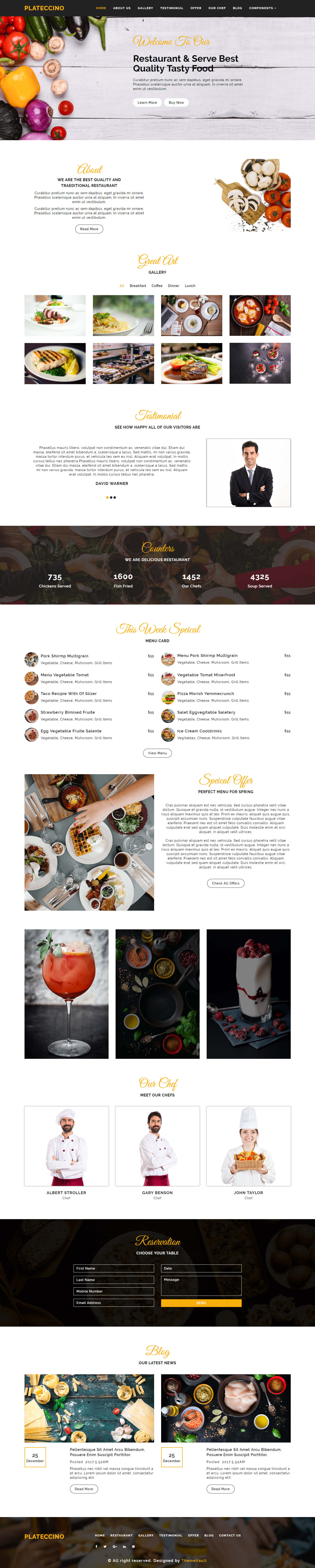 Plateccino Free Responsive Restaurant Website Templates Themevault Free Restaurant Website Templates Responsive