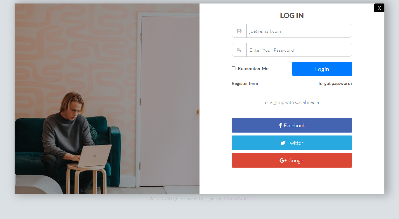 Login Form with Modal Layout