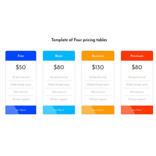 Responsive Four Pricing Table Free Template