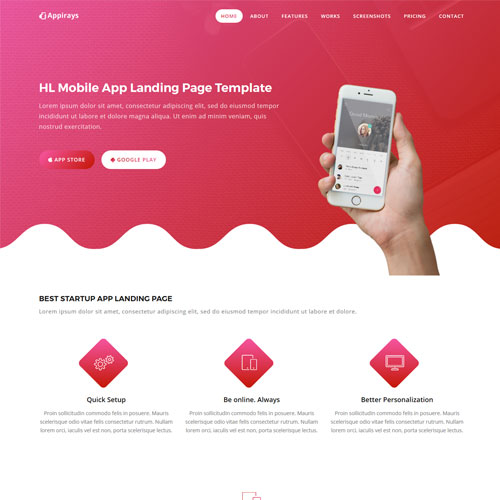 Appirays - Responsive App Landing Page Design Template HTML5