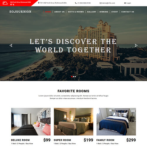 Sojournion- Free Responsive Hotel Website Template